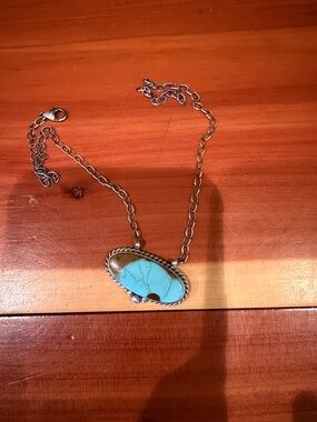 NWT 16.5” Signed Mine 8 Turquoise Oval Pendant Necklace with Silver Chain